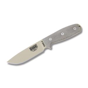 ESEE Knives ESEE-4P Fixed Blade Knife with Desert Tan Micarta Handle and Desert Tan Textured Powder Coat 1095 Carbon Steel 4.50” Plain Edge Drop Point Blade No Sheath Model ESEE-4P-KO-DT