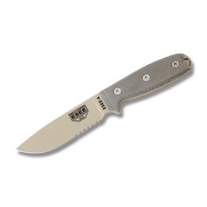 ESEE Knives ESEE-4S Fixed Blade Knife with Desert Tan Micarta Handle and Desert Tan Textured Powder Coat 1095 Carbon Steel 4.50” Partially Serrated Drop Point Blade No Sheath Model ESEE-4S-KO-DT