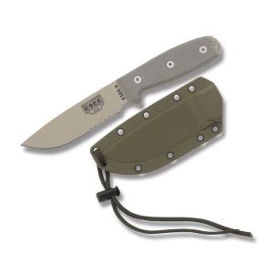 ESEE Knives ESEE-4 Tan Micarta Handle with Desert Tan Coated 1095 Carbon Steel 4.50" Drop Point Partly Serrated Edge Blade and OD Green Molded Sheath Model ESEE-4S-DT