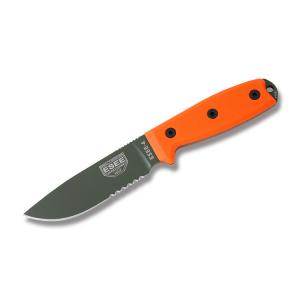 ESEE-4S OD Green 1095 Carbon Steel Partially Serrated Blade Orange G10 Handle