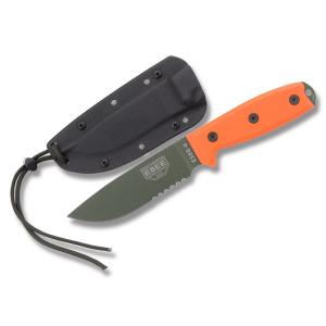 ESEE Knives ESEE-4 Orange G-10 Handle with Green Coated 1095 Carbon Steel 4.50" Drop Point Partly Serrated Edge Blade and Black MOLLE Back Molded Sheath Model ESEE-4S-MB-OD