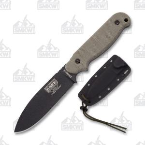 ESEE Knives Laser Strike Micarta Handle with Black Coated 1095 Carbon Steel 4.75” Drop Point Plain Edge Blade and Kydex Sheath Model ESEE-LS-P