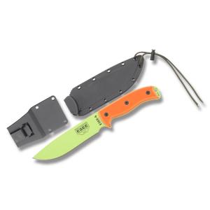 ESEE Knives ESEE-6 Orange G-10 Handle with Venom Green Coated 1095 Carbon Steel 6.50" Drop Point Plain Edge Blade and Black Molded Sheath Model ESEE-6P-VG