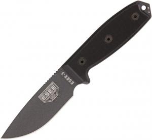 Esee Model 3 Tactical Fixed Blade Knife, 3.875in, 1095 Carbon Steel, Black, Micarta Handle, ESEE-3P-TG-B