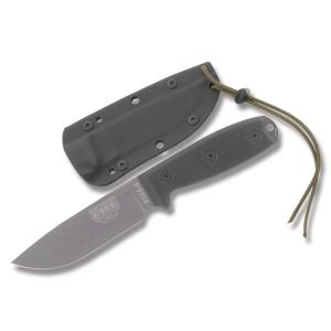 ESEE Knives ESEE-4 Black G-10 Handle with Gunsmoke Epoxy Powder Coated 1095 Carbon Steel 4-1/2" Drop Point Plain Blade and Black Molded Polymer Sheath Model ESEE-4-PT-GB