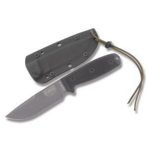 ESEE Knives ESEE-4 Black G-10 Handle with Gunsmoke Epoxy Powder Coated 1095 Carbon Steel 4.625" Drop Point Plain Blade and Black Molded Polymer Sheath Model ESEE-4P-CP-TGB