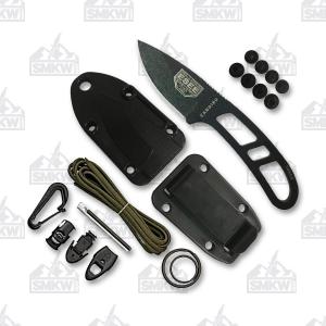 Esee Candiru Fixed Blade Knife with Black Skeletonized Handle and 1095 Carbon Steel 2" Drop Point Plain Edge Blade and Cordudra Sheath Model CAN-B-KIT