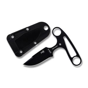 ESEE Tertiary Fixed Blade Knife with Black Powder 1095 Carbon Steel Handle and Black Powder Coated 1095 Carbon Steel 2.50" Drop Point Plain Edge Blade and Black Molded Sheath Model ESEE-TERTIARY-NH