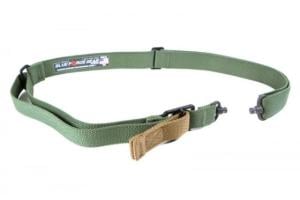 Blue Force Gear Vickers 221 2-to-1 Unpadded Sling, Standard Push Button Version w/Nylon Adjuster and Hardware, OD Green VCAS-2TO1-PB-125-AA-OD