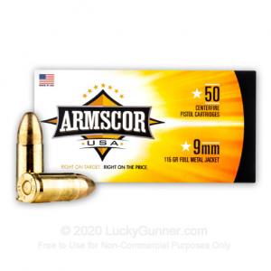 9mm - 115 Grain FMJ - Armscor - 1000 Rounds