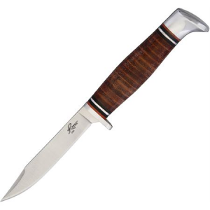 Roper Knives 0028 Saddleback Jr Hunting Standard Edge Stainless Clip Point Blade & Leather Handles