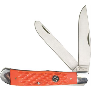 Cattlemans 0002JOD Signature Trapper Satin Finish Clip and Spey Blades Knife with Orange Jigged Delrin Handle
