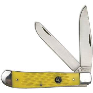 Cattlemans 0002JYD Signature Trapper Satin Finish Clip and Spey Blades Knife with Yellow Jigged Delrin Handle
