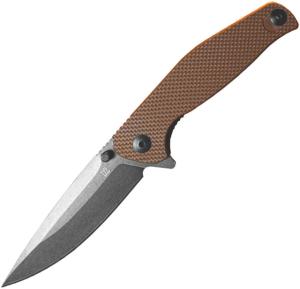 ABKT Tac Catalyst Linerlock Folding Knife, 3.5 stonewash finish D2 tool steel blade, Tan textured G10 handle, AB1026T