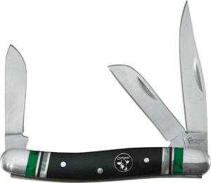 Cattleman'S Cutlery Cheyenne Red Rock Stockman Folding Knife, Satin finish stainless clip, sheepsfoot, and spey , Black wood handle with green stone inlay, CC0001CG