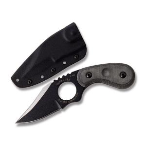 Tops Cockpit Commander Fixed Blade Knife with Black Linen Micarta Handle and Black Traction Coated 1095 Carbon Steel 2.375" Drop Point Plain Edge Blade and Black Kydex Sheath Model CC2002