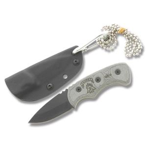 Tops Ferret with Black Linen Micarta Handle and Black Coated 1095 Carbon 1.938" Spear Point Plain Edge Blade and Kydex Sheath Model FBHP-01