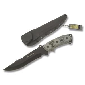 Tops Firestrike 45 with Black Linen Micarta Handle and Black Traction Coated 1095 Carbon Steel  Clip Point Plain Edge Blade and Kydex Sheath Model FS45/TP45