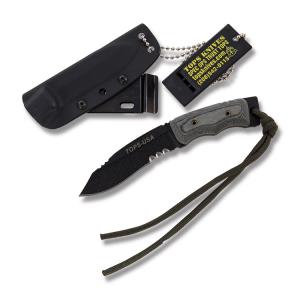 Tops Mini Eagle Fixed Blade Knife with Black Linen Micarta Handle and Black Traction Coated 1095 Carbon Steel 3.125" Drop Point Plain Edge Blade and Kydex Sheath Model