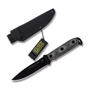 Tops Mohawk Hunter Fixed Blade Knife with Black Linen Micarta Handle and Black Traction Coated 1095 Carbon Steel 4.875" Drop Point Plain Edge Blade and Black Kydex Sheath Model TKH01