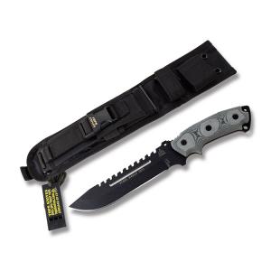 Tops Steel Eagle Fixed Blade Knife with Black Linen Micarta Handle and Black Traction Coated 1095 Carbon Steel 7.439" Drop Point Plain Edge Blade and Black Ballistic Nylon Sheath Model SE107C