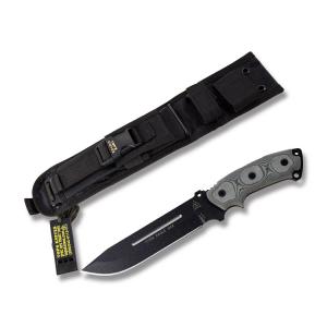 Tops Steel Eagle 107E Fixed Blade Knife with Black Linen Micarta Handle and Black Traction Coated 1095 Carbon Steel 7.50" Drop Point Plain Edge Blade and Black Nylon Sheath Model SE107E
