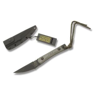 Tops Street Scalpel with Black Linen Handle and Black Coated 1095 Carbon Steel 3.313" Drop Point Plain Edge Blade and Kydex Sheath Model SSS07