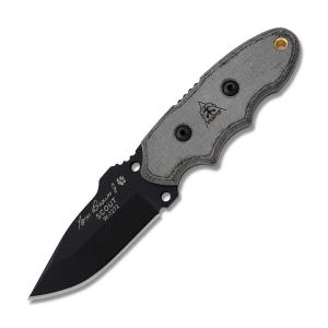 TOPS Knives Tom Brown Tracker Scout Fixed Blade Knife with Black Linen Micarta Handle and Black Traction Coated 1095 Carbon Steel 3.25” Hunters Point Plain Edge Blade Model TBS-010