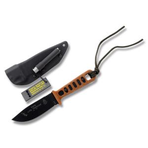 TOPS Lite Trekker Operator with Tan Canvas Micarta Handle and Black Traction Epoxy Coated 1095 Carbon Steel 4.375" Drop Point Plain Edge Blade and Kydex Sheath Model TLT-01 OPERATORS BLK