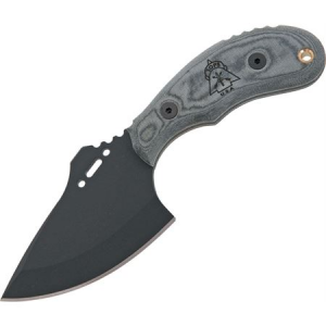 Tops Knives WP011 Wolf Pup XL Fixed Black Traction Coating Blade Knife with Black Linen Micarta Handles