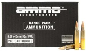 Ammo, Inc. 5.56x45mm NATO 55 Grain Full Metal Jacket Brass Cased Centerfire Rifle Ammo, 200 Round, Box, 556055FMJ-A200