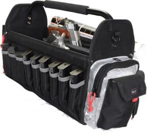 G. Outdoors Products Range Tote Bag for 2 Handguns, 9 Pistol Mags, 6 AR Mags, Black, GPS-1708RTB