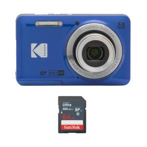 Kodak PIXPRO Friendly Zoom FZ55 Digital Camera with 64GB Ultra SDXC UHS-I Memory Card in Blue