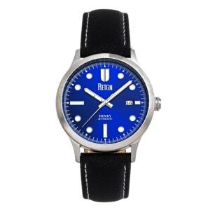 Reign Henry Automatic Canvas-Overlaid Leather-Band Watch w/Date, Blue - Men's, REIRN6204
