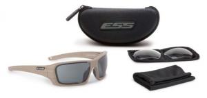 ESS Rollbar Tactical Sunglasses Kit,Terrain Tan Frame,Clear and Smoke Lenses,Pouch,Strap EE9018-07