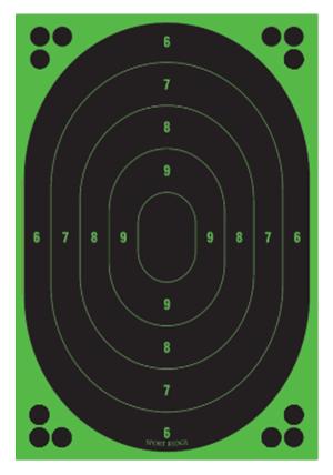 Sport Ridge 03790 Sport Ridge Oval Reactive Target Self-Adhesive Peel and Stick Adhesive Oval Bullseye Black w/Green Accents 5 Pack