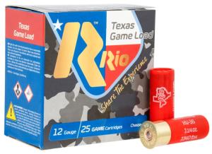 RIO Ammunition Texas Game Load High Velocity 12 Gauge 2.75in 1 1/4 Oz 8 Shot Centerfire Shotgun Ammunition, 25 Rounds, TGHV36TX8