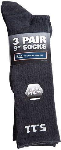 5.11 Tactical 3-Pack 9in Socks, Black, Large - 59121-019-BLACK-L