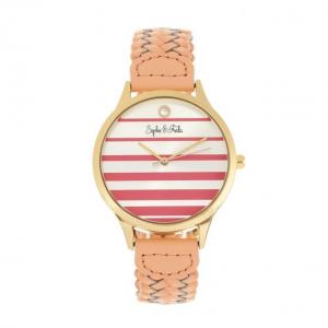 Sophie And Freda Tucson Leather-Band Watch w/ Swarovski Crystals, Gold/Coral, One Size, SAFSF4503