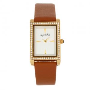 Sophie And Freda Wilmington Leather-Band Watch w/Swarovski Crystals, Brown, One Size, SAFSF5605