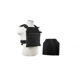 NCStar BUCCVPCF2995B-A Fast Plate Carrier with 10"x12' Level IIIA Shooters Cut 2x Hard Ballistic Plates Black