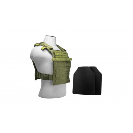 NCStar BUCCVPCF2995G-A Fast Plate Carrier with 10"x12' Level IIIA Shooters Cut 2x Hard Ballistic Plates Green