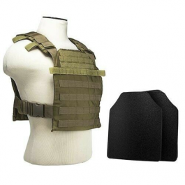 NCStar BUCCVPCF2995T-A Fast Plate Carrier with 10"x12' Level IIIA Shooters Cut 2x Hard Ballistic Plates Tan