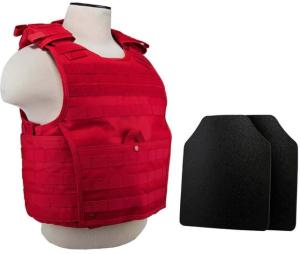 VISM Expert Plate Carrier Vest w/Two 10X12 LVL IIIA Shooters Cut Hard Ballistic Plates, Med - 2XL, Red, BUCCVPCVX2963R-A