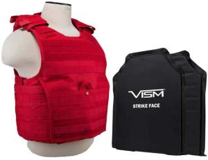 VISM Expert Plate Carrier Vest w/Two 11X14 LVL IIIA Shooters Cut Soft Ballistic Panels, Med-2XL, Red, BSLCVPCVX2963R-A