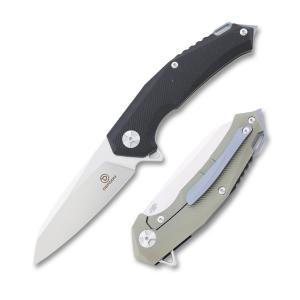 DEFCON JK Knives Hybrid TF3220-1 Black G10 and OD Green Titanium Handle D2 Tool Steel Blade