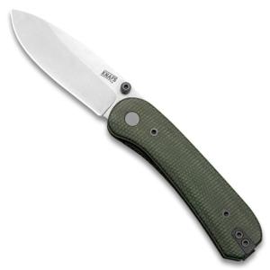 Knafs Lander 1 Pocket Contoured 2.75in Folding Knife, Micarta Handle, 14C28N Balde, Drop Point, Green/Silver, KNAFS-00156