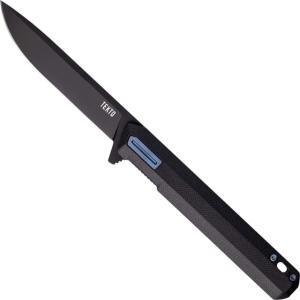 Tekto F2 Bravo, 3.1in, Titanium-Coated D2 Steel, Plain Blade, Black G10 / Blue Accents Handle, F2R-G1BK-D2BK1-A2