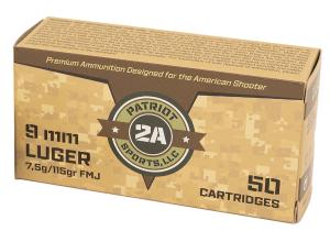 PATRIOT SPORTS LLC P9MM115F 9mm 115gr Full Metal Jacket 50 Per Box/20 Case 177291