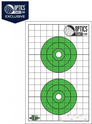 OpticsPlanet Exclusive EZ2C Targets Red Dot Optics Style 3, Green and Black Ink on High Quality White Paper, 25 Pack, EZ2CRD03